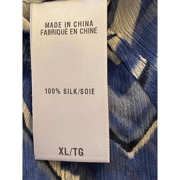 NWOT Lucky Brand Sheer 100% Silk Boho Blouse Blue and white Size XL - Picture 6 of 6